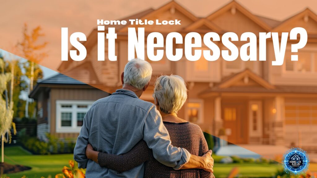 Is Home Title Lock Necessary? Older couple in front of their house with a caption "Is it Necessary?"