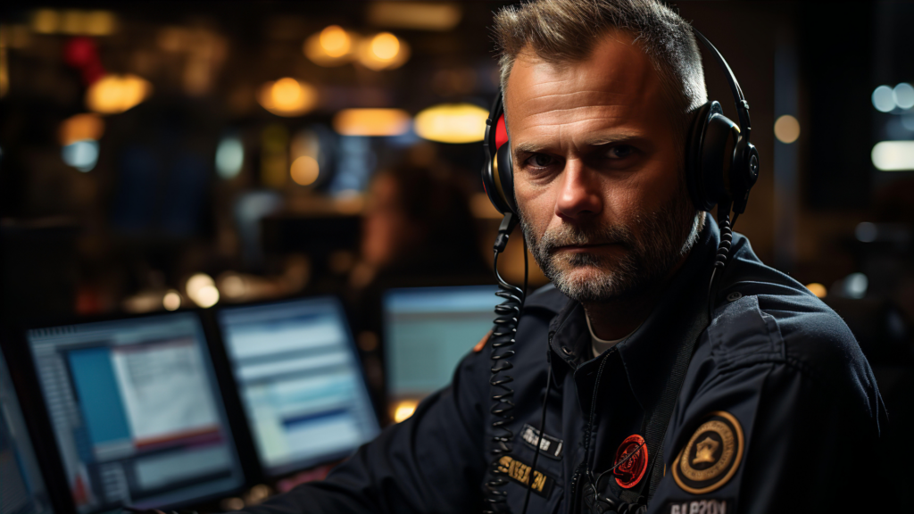 Is Home Title Theft a Real Problem? A night shift police officer in headset at control center.