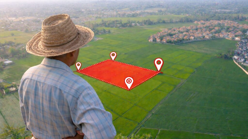 How to Protect Land Property from Fraud: Farmer looking from an elevated position at his plot of land.