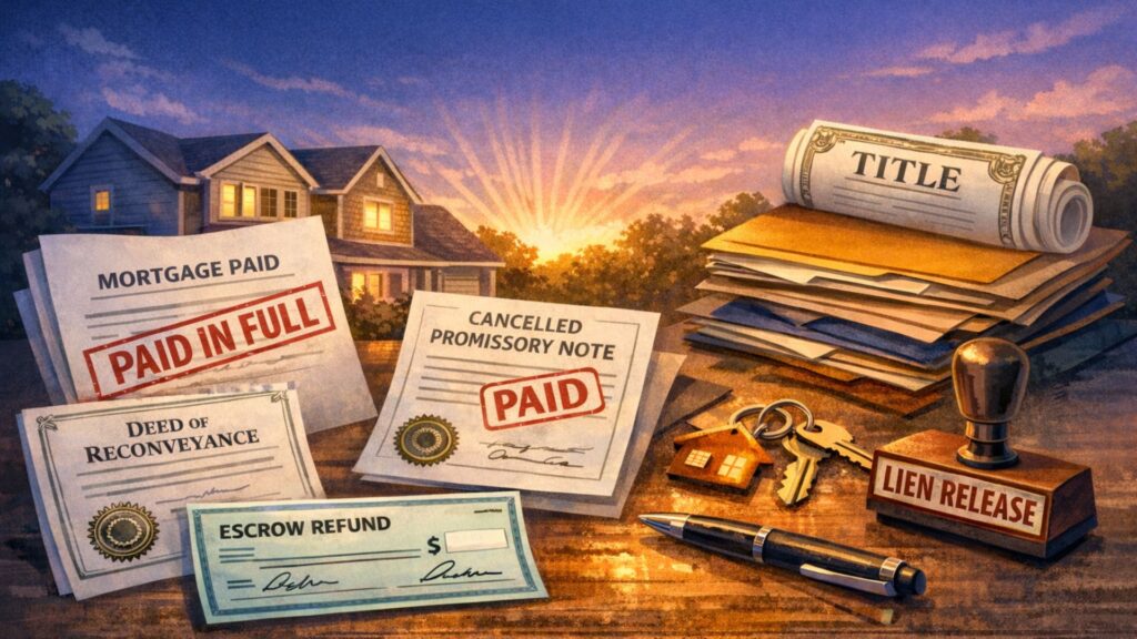 what documents do you get when you pay off your mortgage. This image shows a list of items that are needed.