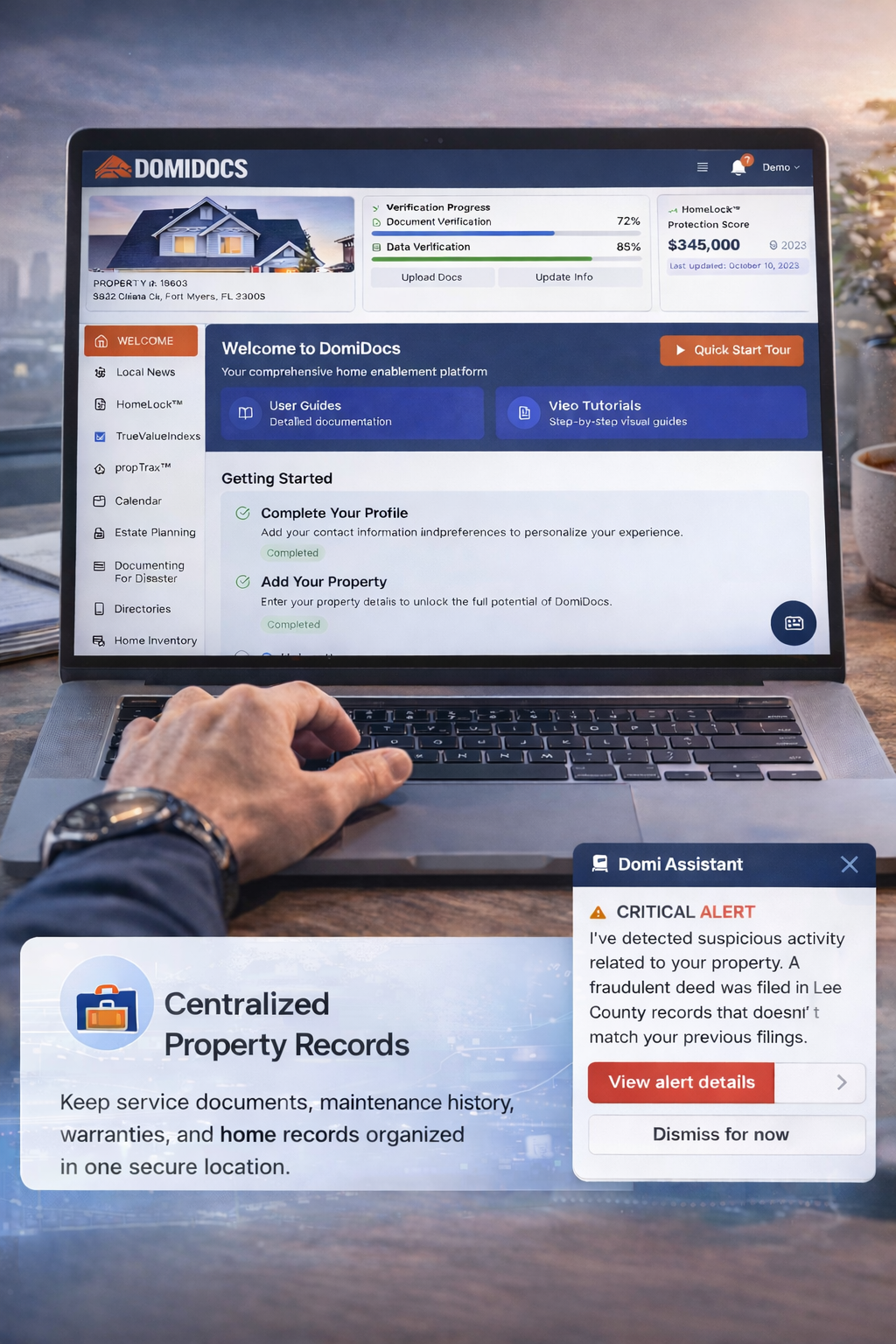 DomiDocs homeowner dashboard managing property records and insights