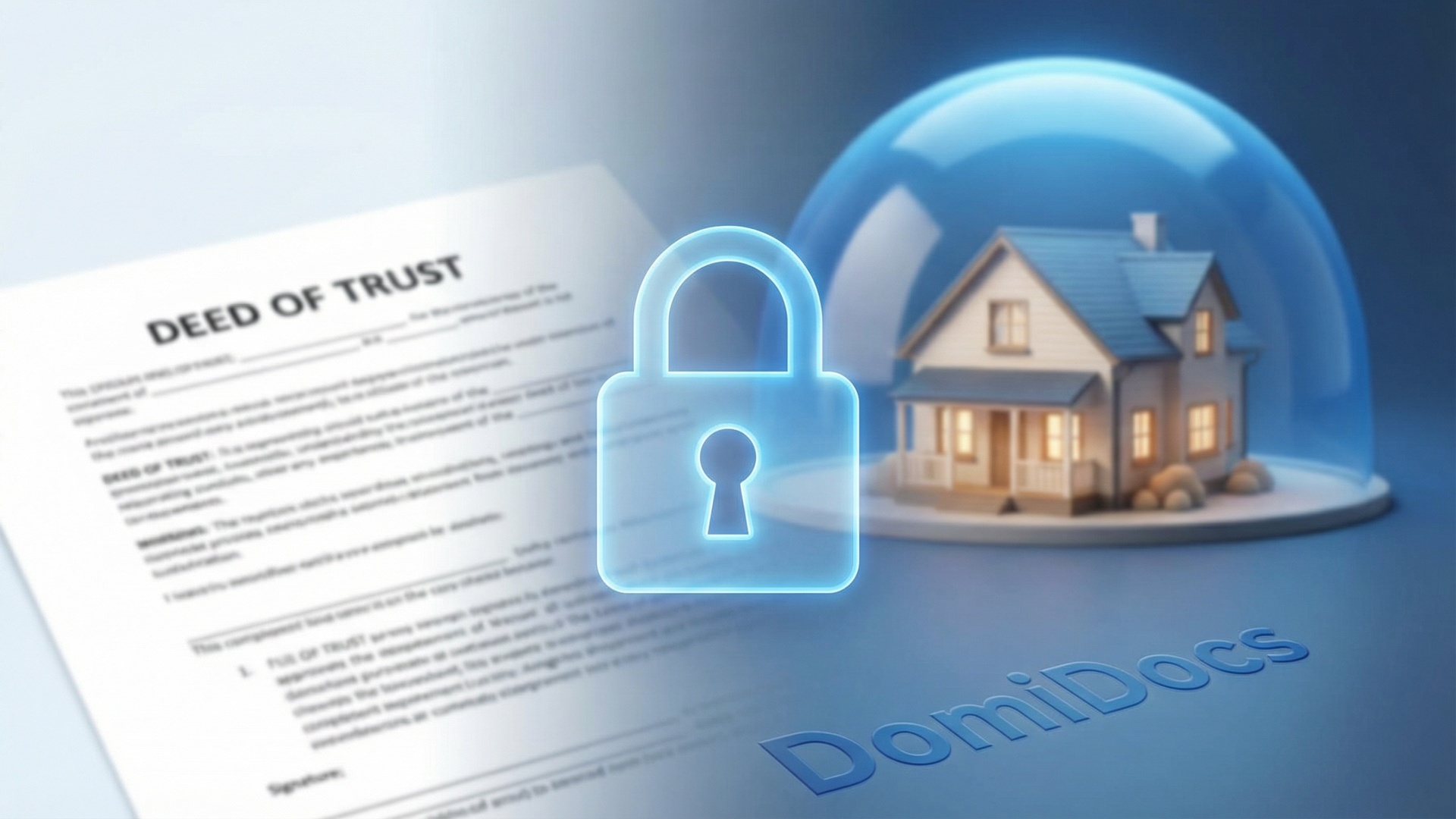 Quitclaim deed fraud ā padlock over a deed of trust document with a protected house in the background