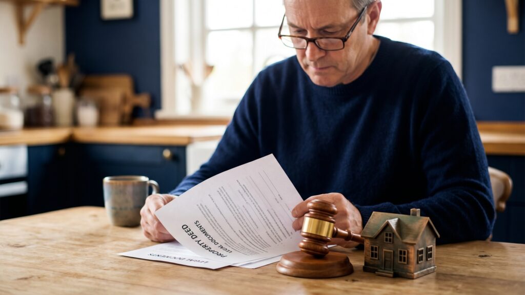Man looking at a quiet titlle action paper.